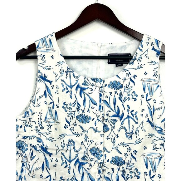 Kiel James Patrick Mini Dress Nautical Chinoiserie Cotton White Blue Size 12 N3 - Picture 5 of 12
